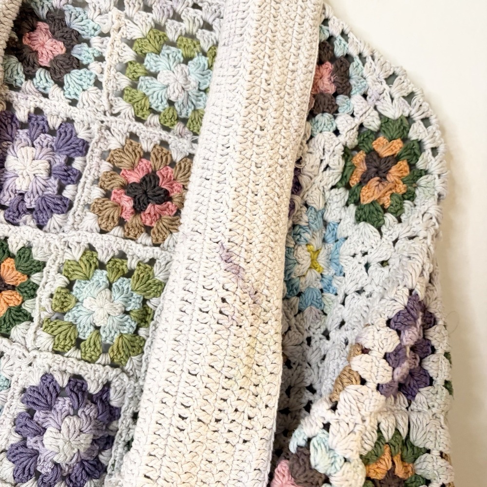 Anthropologie Crochet Granny Square Cardigan Open Boho Chunky Rare HTF OS - Picture 5 of 9